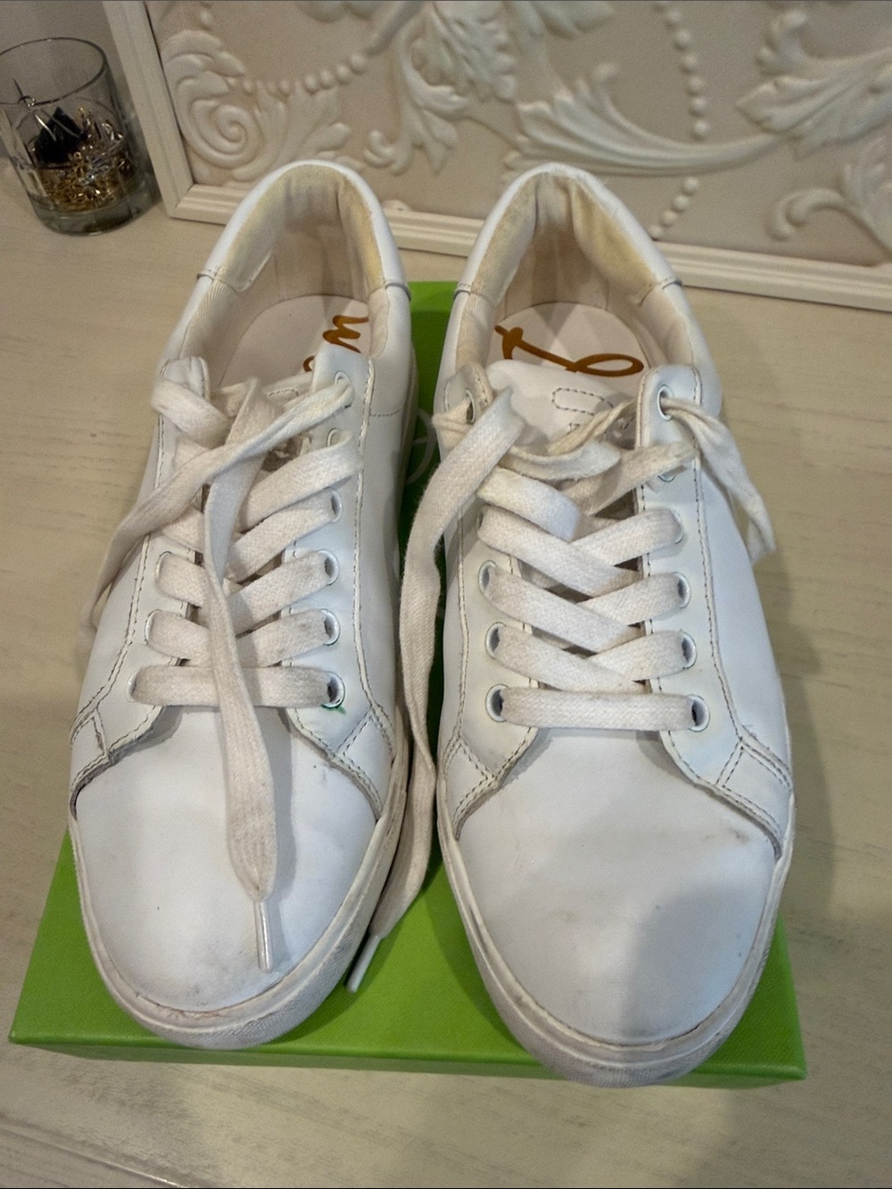 Sam Edelman Ethyl White Leather Low-Top Lace-Up Sneakers